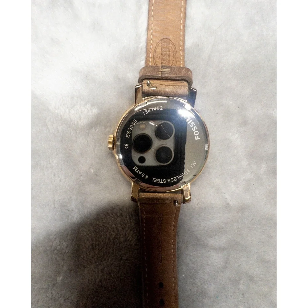 Fossil ES3358 Silver Dial Brown Leather Strap Multifunction 42mm Women's Watch